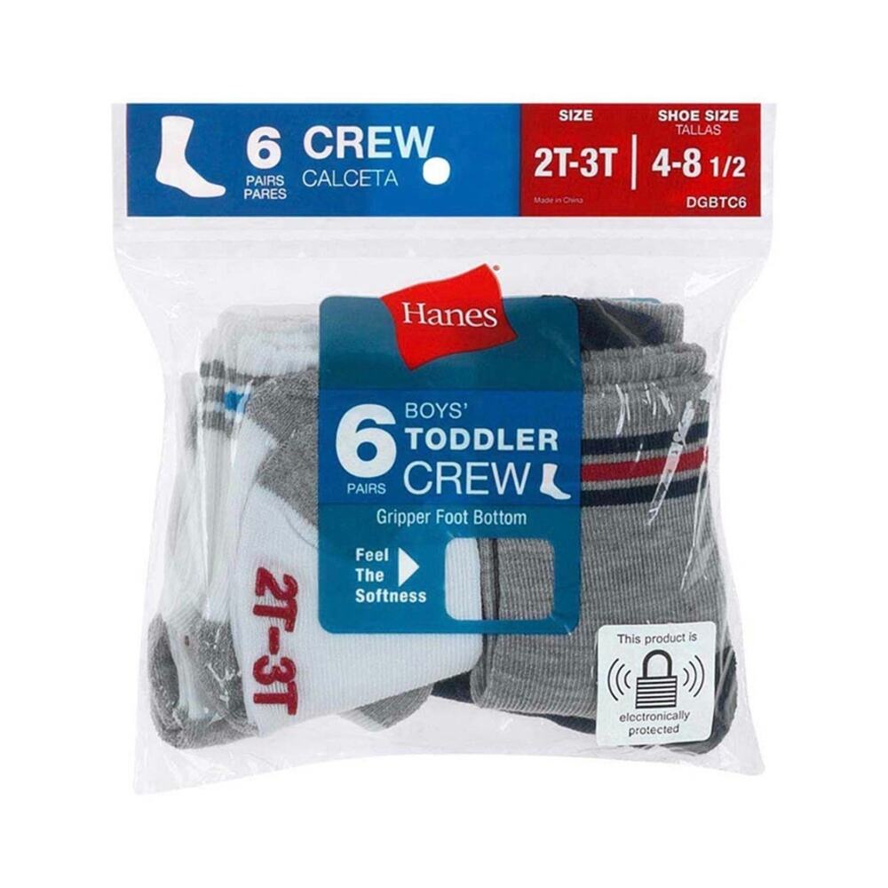 Hanes Kids Toddler Boys 6-Pack Crew Socks Size 2T-3T NEW